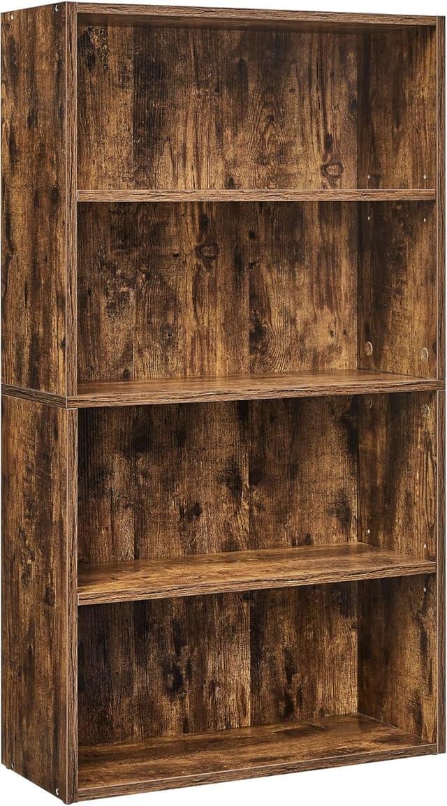 Detalle de VASAGLE LBC164X01 4-Tier Bookshelf with Adjustable Shelves and Open Compartments (Rustic Brown)