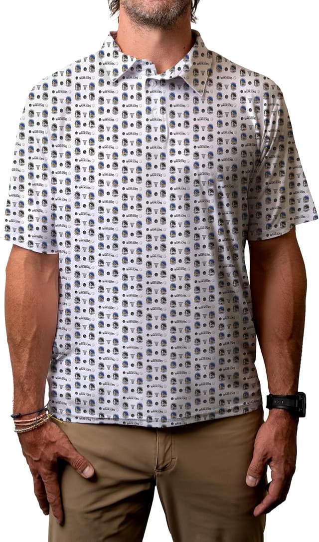 Detalle de Blue 84 NBA Officially Licensed Performance Polo (Denver Nuggets) – All-Over Print Short Sleeve