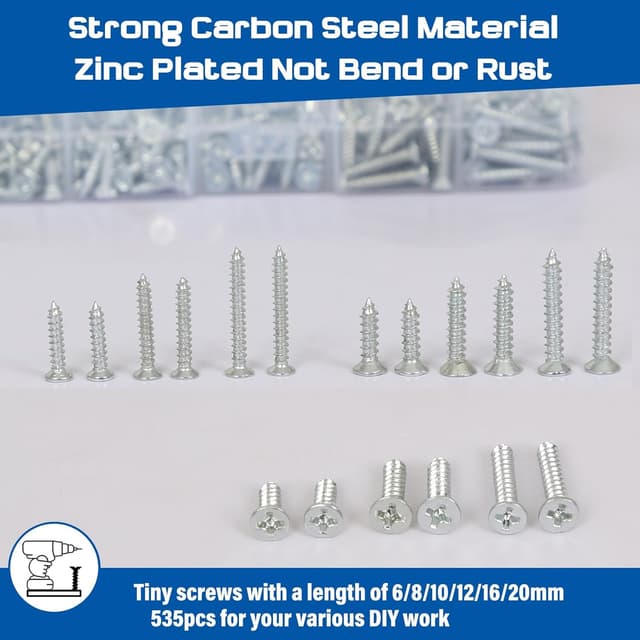 Detalle de AMLOOPH self tapping small wood screws assortment (535 pcs) with plastic storage box