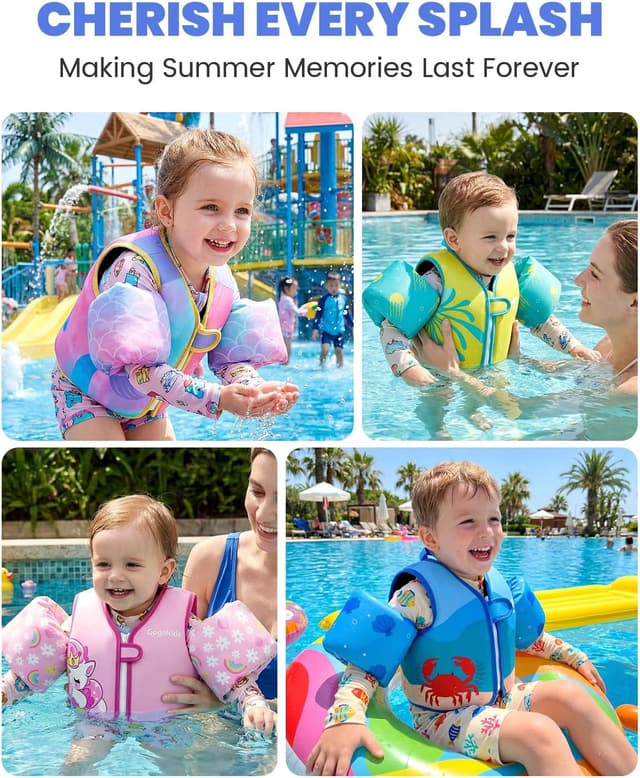 Detalle de Gogokids Kids Swim Vest with Arm Bands (2-6 years) buoyancy float jacket for pool and beach