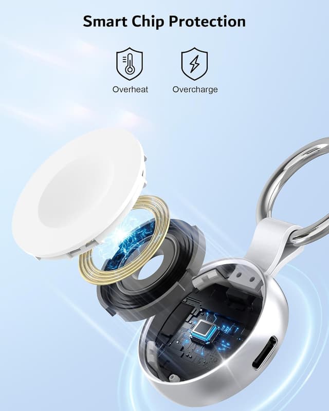 Detalle 2 de imodomio Charger with Keyring for Apple Watch – Travel Portable Magnetic Charger with USB-C & iPhone Power Port
