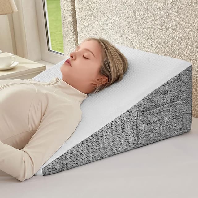Detalle de Nordjager Wedge Pillow for Sleeping & Resting (24" Memory Foam Cushion with Grey/White Cover)
