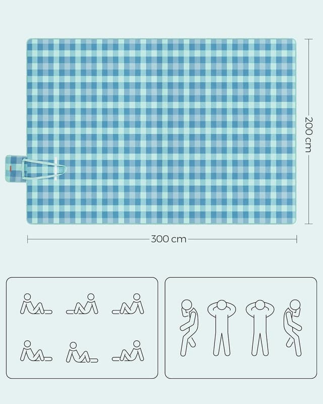 Detalle de SONGMICS Coperta da Picnic 300 x 200 cm pieghevole con 4 picchetti antivento, fondo impermeabile verde e blu GCM012Q03
