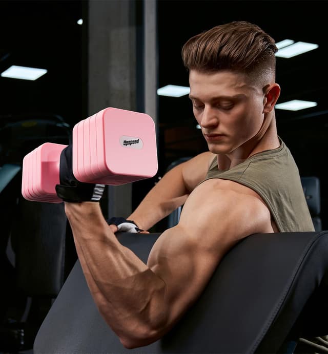 Detalle de 15–50 lb Adjustable Dumbbell Set (Pair) — Square, Twist-to-Adjust Free Weights for Home Gym