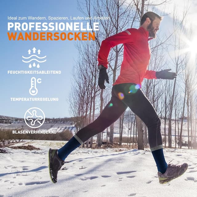 Detalle 2 de Niorasen Merino Wandersocken: Thermosocken für Herren & Damen, Outdoor & Trekking (3 Paar)