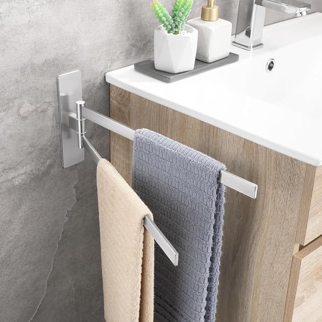 Detalle de OETAMS Handtuchhalter ohne Bohren – 180° schwenkbar, selbstklebend, Doppelstab aus 304 Edelstahl