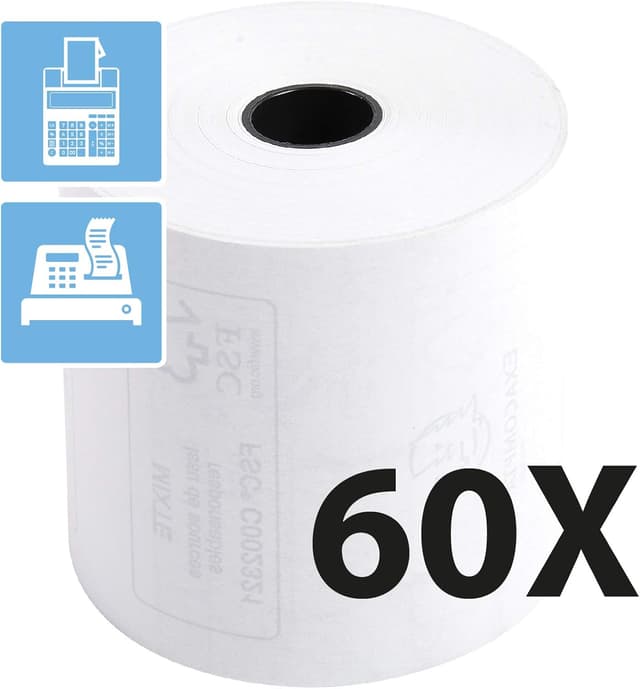 Detalle de Carton Exacompta Réf. 40347E : 60 bobines thermiques pour tickets (57 mm x Ø 60 mm, mandrin 12 mm)