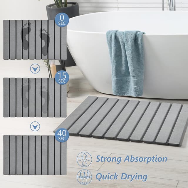 Detalle 2 de AWW Foldable Stone Bath Mat (Diatomaceous Earth) — Quick-Drying, Non-Slip, Easy-Clean Grey