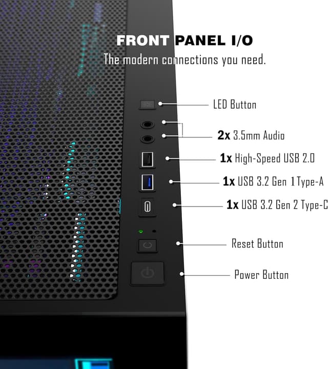 Detalle de KEDIERS PC Case ATX P4 with Pre-Installed 7 PWM ARGB Fans, Full-View Dual Tempered Glass Mid Tower