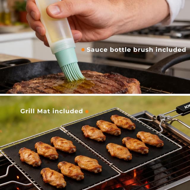 Detalle 2 de ACMETOP Portable BBQ Grill Basket (Stainless Steel) for fish, veg & shrimp