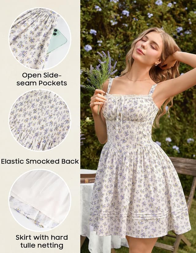 Detalle de SCARLET DARKNESS Robe d’été pour femme mini en tulle, corset floral et dentelle