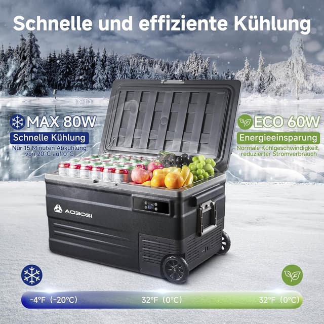 Detalle de AAOBOSI 74L Kompressor-Kühlbox mit APP und LED – bis -20 °C bis 20 °C, 12/24V und 100–240V