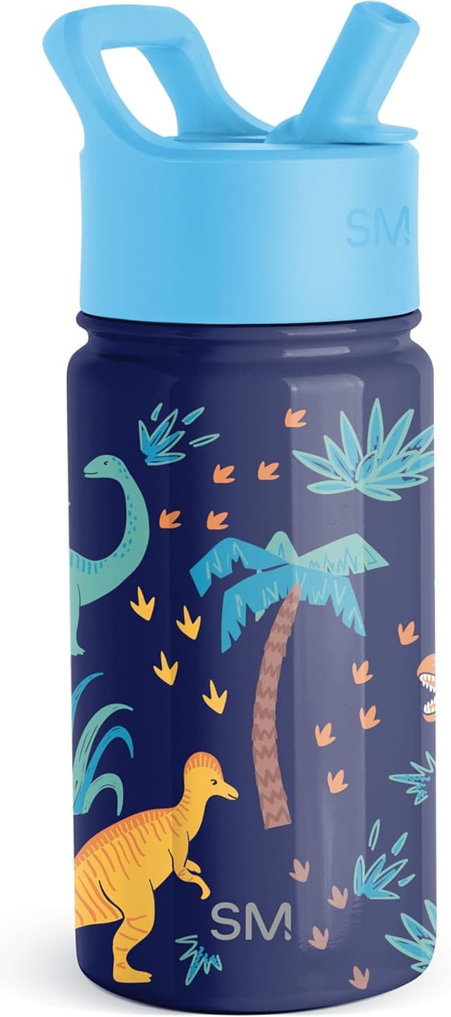 Detalle de Simple Modern Summit borraccia per bambini in acciaio inox isolata con cannuccia Jurassic Jungle, 415 ml
