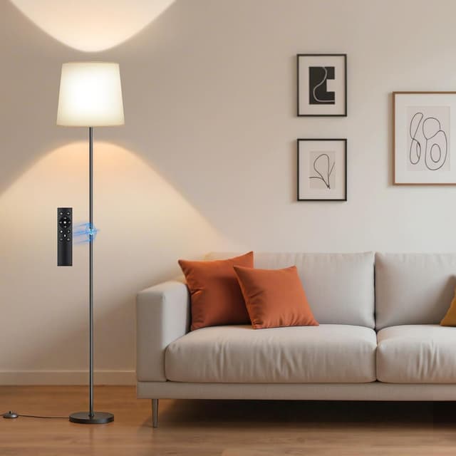 Detalle de SIBRILLE Lampada da Terra per Salotto con telecomando e interruttore a pedale, 9W E27 3000K–6000K, paralume in lino
