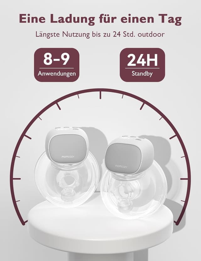 Detalle de Momcozy S9 Pro tragbare elektrische Milchpumpe mit LED-Anzeige, 2 Modi & 9 Stufen (24 mm), grau