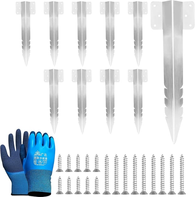 Detalle de 10 Pack Railway Sleeper Brackets (Galvanised Steel) with 60 Screws & Glove for Garden Edging, Raised Beds & Fence Posts