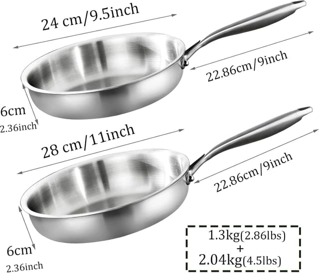 Detalle de DELARLOCHEF Dreilagige Edelstahl-Bratpfanne unbeschichtet (24/28 cm) für Induktion, Herd und Ofen