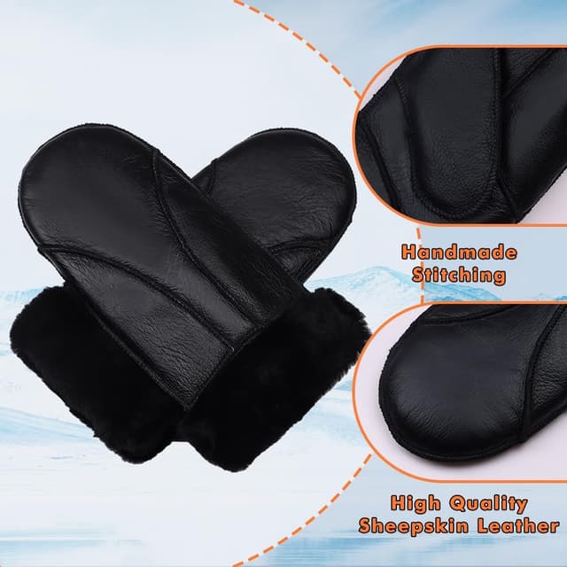 Thumbnail 2 de MGGMOKAY Gants en cuir doublés laine pour homme, gants d’hiver chauds