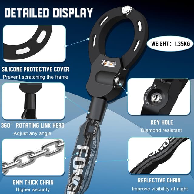 Detalle 2 de E-Scooter Schloss mit 8 mm Kettengliedern – robustes Kettenschloss für E-Scooter