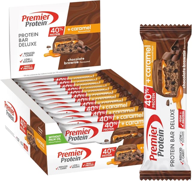 Detalle de Premier Protein Protein Bar Deluxe 40% – Chocolat Brownie, pack de 12 x 50 g