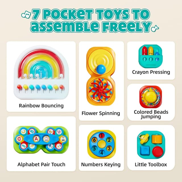 Detalle de Auby Busy Board 3.0 sensoriel détachable (1 à 6 ans) avec 7 outils portables pour motricité fine