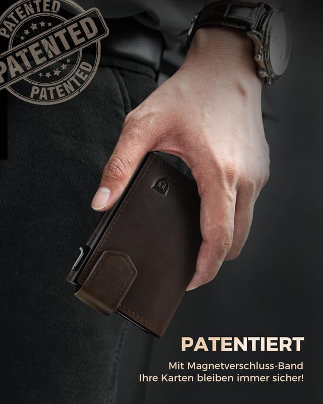 Detalle de LORZOR Kartenetui mit XXL Münzfach (für 10+ Münzen), magnetischer Verschluss und RFID-Schutz – Slim Wallet aus Vollrindleder