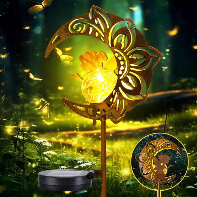 Thumbnail 6 de Wudyfei Solar Garden Lights Outdoor Moon Light with Crackle Glass Globe