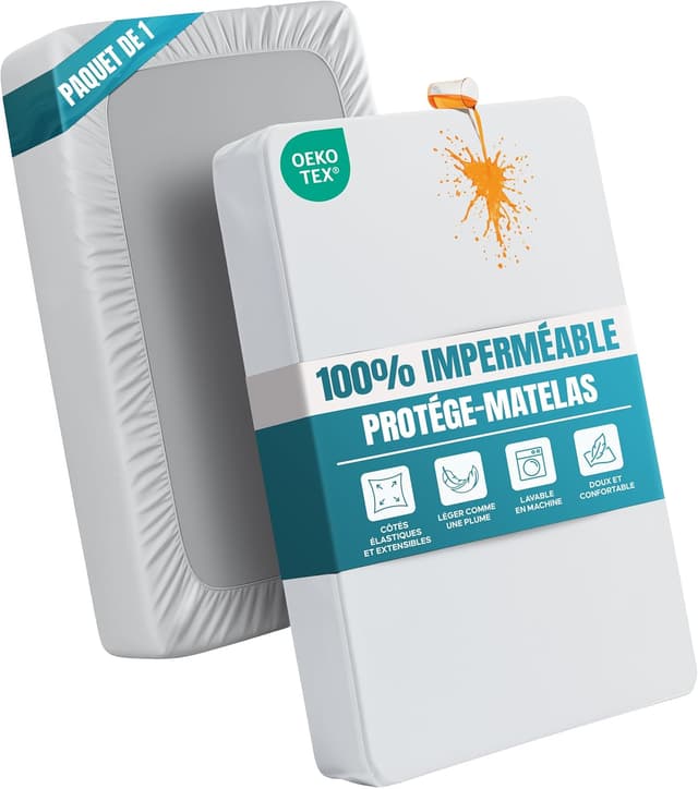 Detalle de Utopia Bedding Protège-matelas imperméable 70 x 140 cm (pour matelas jusqu’à 15 cm) en jersey doux – Blanc