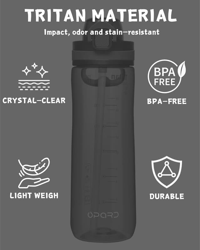 Detalle de Opard 700 ml / 1000 ml water bottle with straw cap – BPA-free, leak proof flip top, dishwasher safe