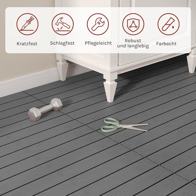 Detalle 2 de WOLTU WPC Fliese Terrassenfliesen Holz-Optik mit Klicksystem 30 x 60 cm, hellgrau (12 Stück / 2 m²)
