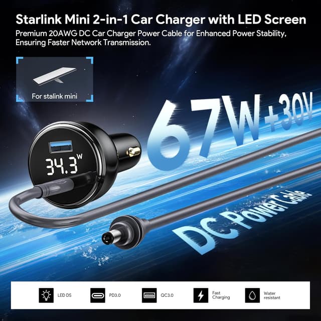 Detalle de Starlink Mini 12V cable 3M USB-C