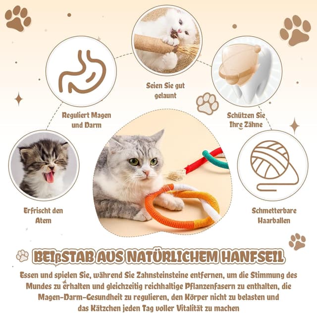 Detalle 2 de ZYNERY Katzenminze Spielzeug-Set (9-teilig) mit Beißseilen und Katzenminze-Sticks für Zahnpflege und Beschäftigung