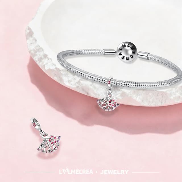 Detalle de LMLMECREA Charms Anhänger aus 925 Sterling Silber für europäische Armbänder – Kirschblüte im Set