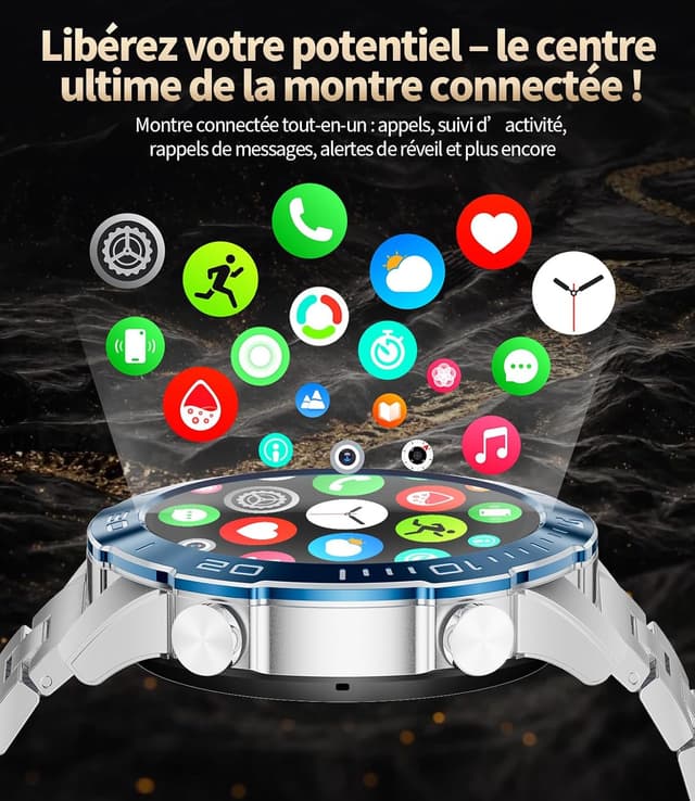 Detalle 2 de SUNKTA Montre connectée homme AMOLED 1,43" : appels Bluetooth, santé et autonomie jusqu’à 30 jours