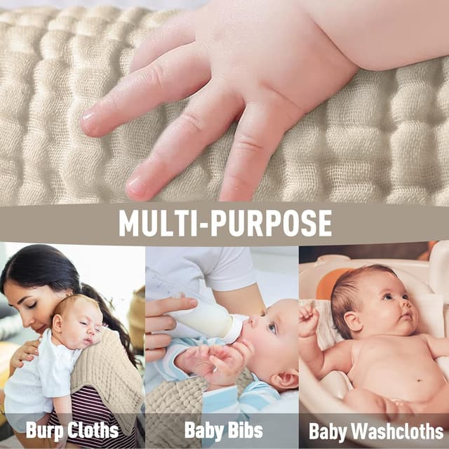 Detalle de Yoofoss Baby Muslin Squares 10 Pack (30x50cm) 4-layer 100% cotton muslin cloths in Apricot