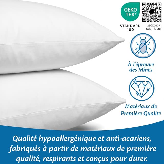 Detalle 2 de Flowen Oreiller 40x70 anti-acariens lot de 2