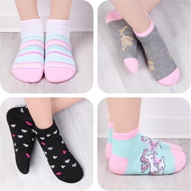 Detalle de L&K-II calzini da ginnastica per bambina in cotone, motivi colorati (confezione 10/12 paia)