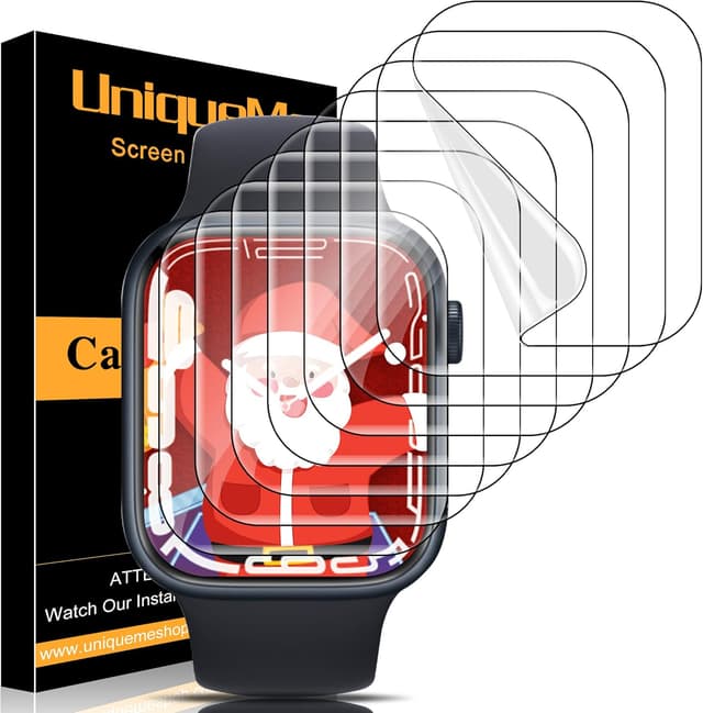 Detalle de UniqueMe Schutzfolie für Apple Watch Series 9/8/7 (45 mm) – 8 Stück, flexible TPU, blasenfreie Vollabdeckung