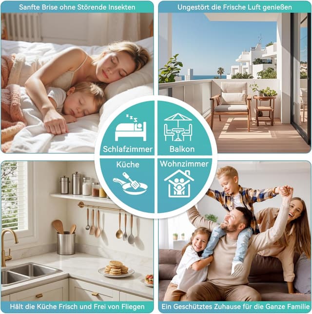 Thumbnail 6 de Auxmir Fliegengitter Balkontür 100x210 cm mit Magnet-Vorhang, ohne Bohren, Schwarz