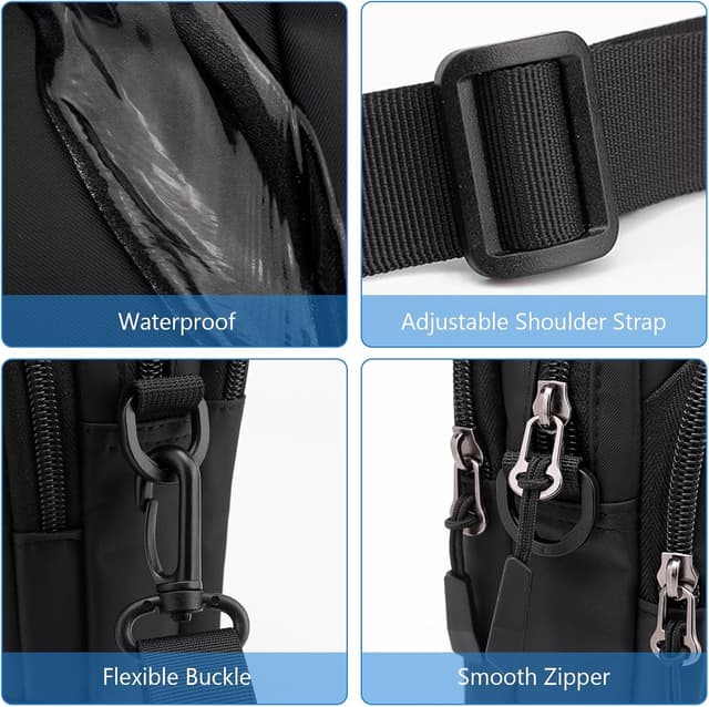 Detalle de SPAHER Borsello uomo con tracolla regolabile 3 in 1 per cellulare, impermeabile in nylon