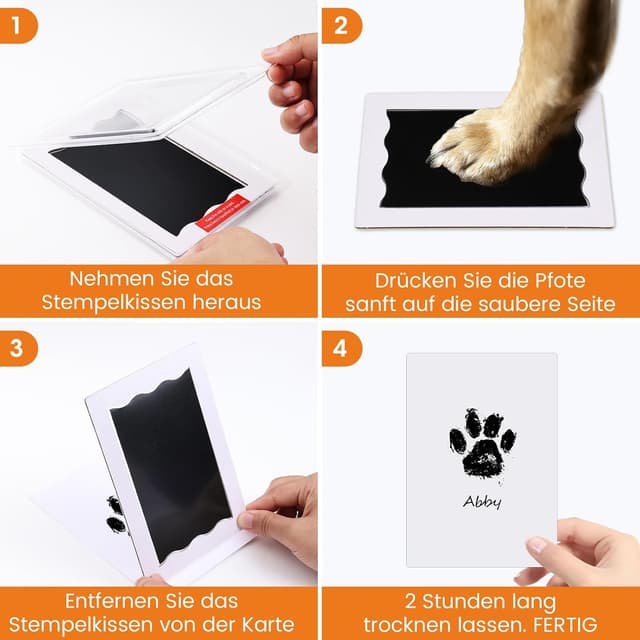 Detalle de 3-teiliges Pfotenabdruck-Set für Baby, Hund & Katze (mit 6 Karten, 3 Stempelkissen) – Andenken zum Hundegeburtstag