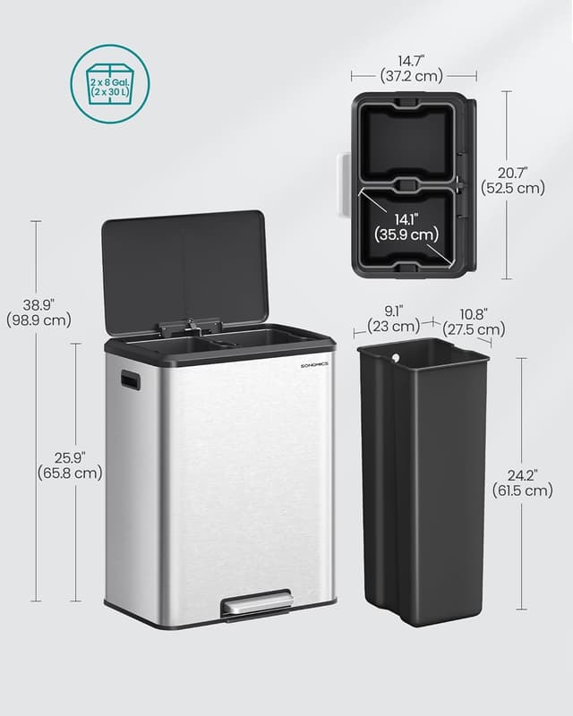 Thumbnail 5 de SONGMICS Kitchen Bin 2 x 8 Gal Double Rubbish Bin