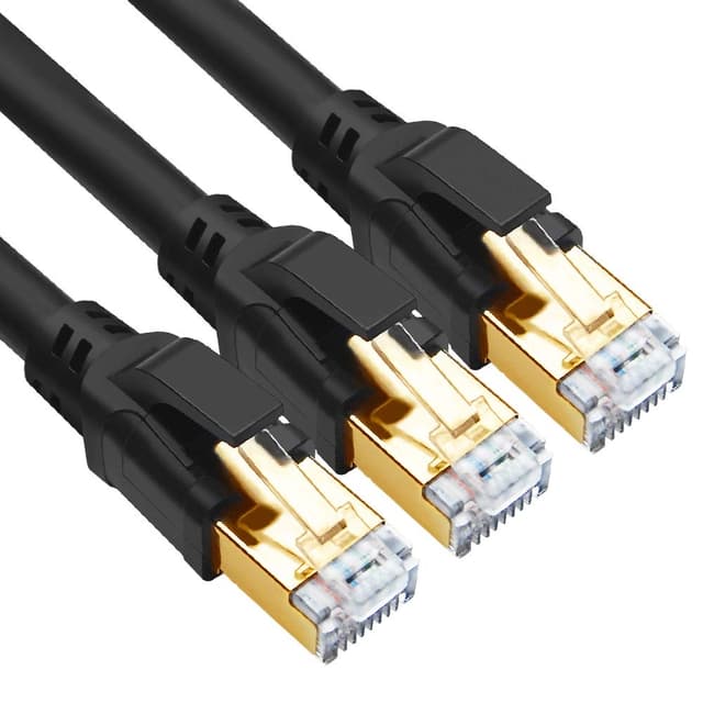 Detalle de Yauhody Cat 8 LAN-Kabel (2 m, 3er-Set) mit F/FTP und RJ45 – für Gaming, Router & PC