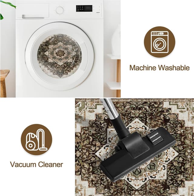 Detalle 2 de Tritard 3-Piece Non Slip Boho Kitchen Rug Set (Brown) – Washable Kitchen Mats for Runner, Hallway, and Laundry Room