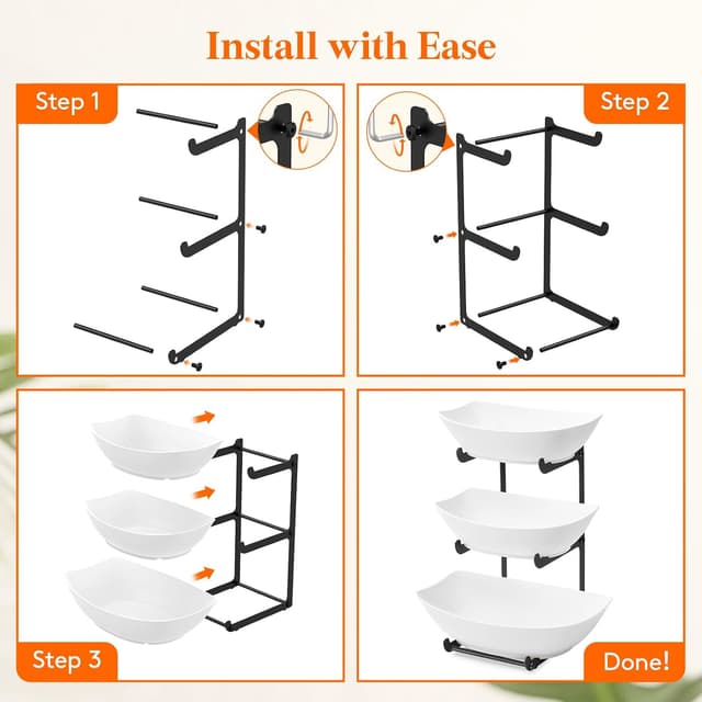 Detalle de Lifewit 3-Tier Plastic Fruit Bowl with Black Metal Stand for Kitchen Counter (PET, stackable trays)