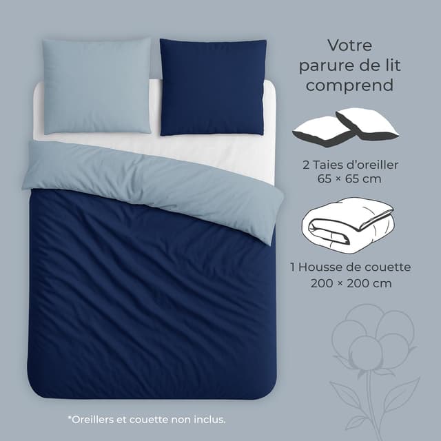 Thumbnail 6 de Dreamzie Housse de couette 200x200 réversible en coton Bleu foncé (parure 3 pièces, Oeko-Tex)