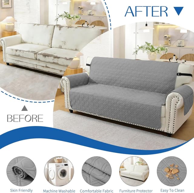 Detalle de YSTELLAA Copridivano 2 posti con braccioli, impermeabile antimacchia e antigraffio grigio chiaro