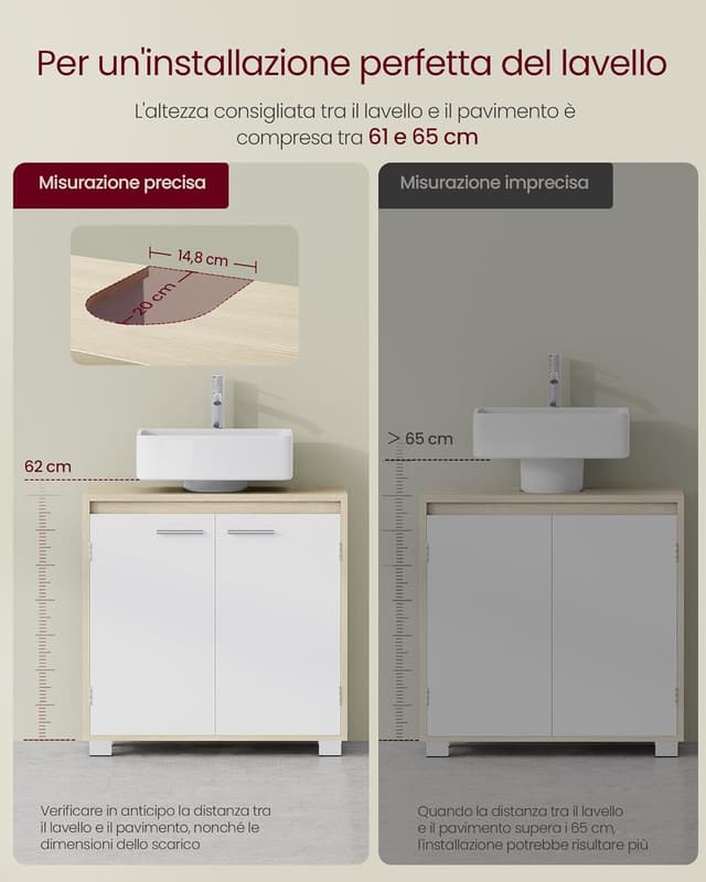 Thumbnail 6 de VASAGLE BBK506L01 Mobile sottolavabo con 2 ante e ripiano regolabile, beige naturale e bianco nuvola