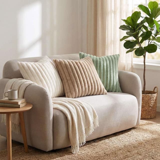 Detalle 2 de Pallene Faux Fur Plush Throw Pillow Covers (Set of 2) 18x18 in Cream White