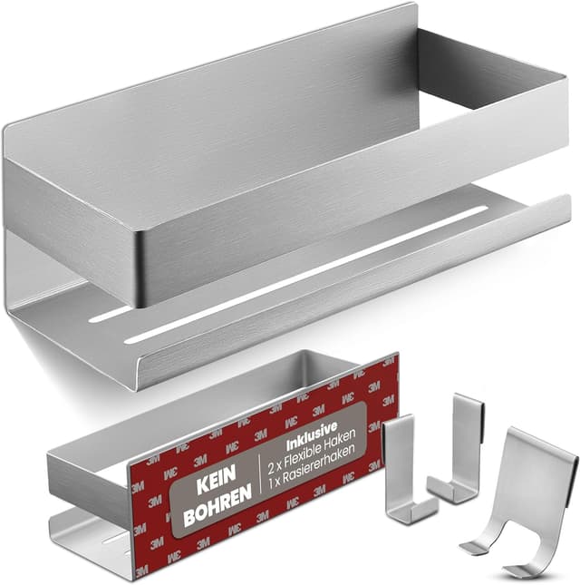 Detalle de LIEBHEIM Duschablage ohne Bohren – Badregal & Duschkorb mit Edelstahlablage, Klebemontage und Haken